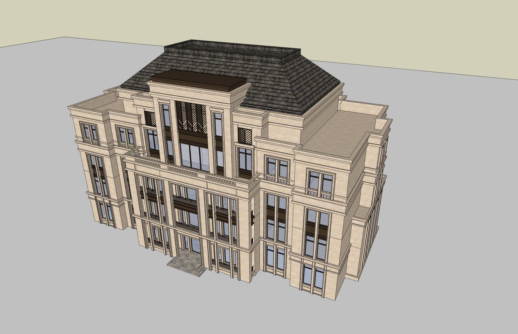 新古典风格叠拼别墅SU模型4.jpg