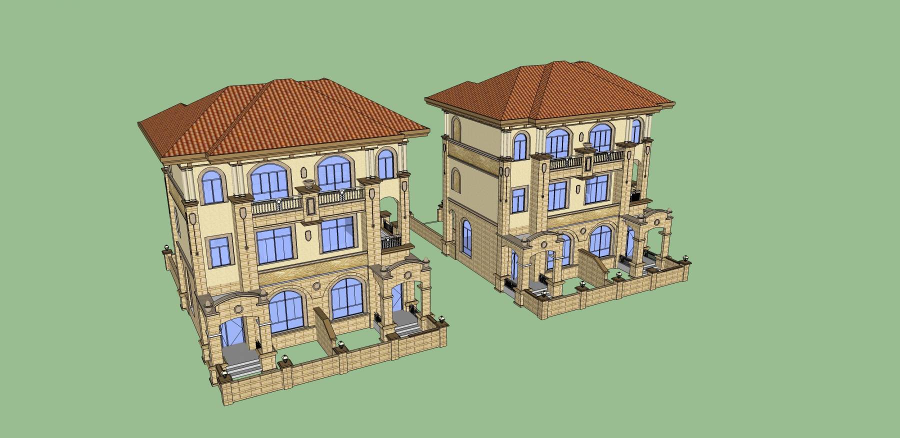 欧式叠拼别墅SU模型外观效果图片3.jpg