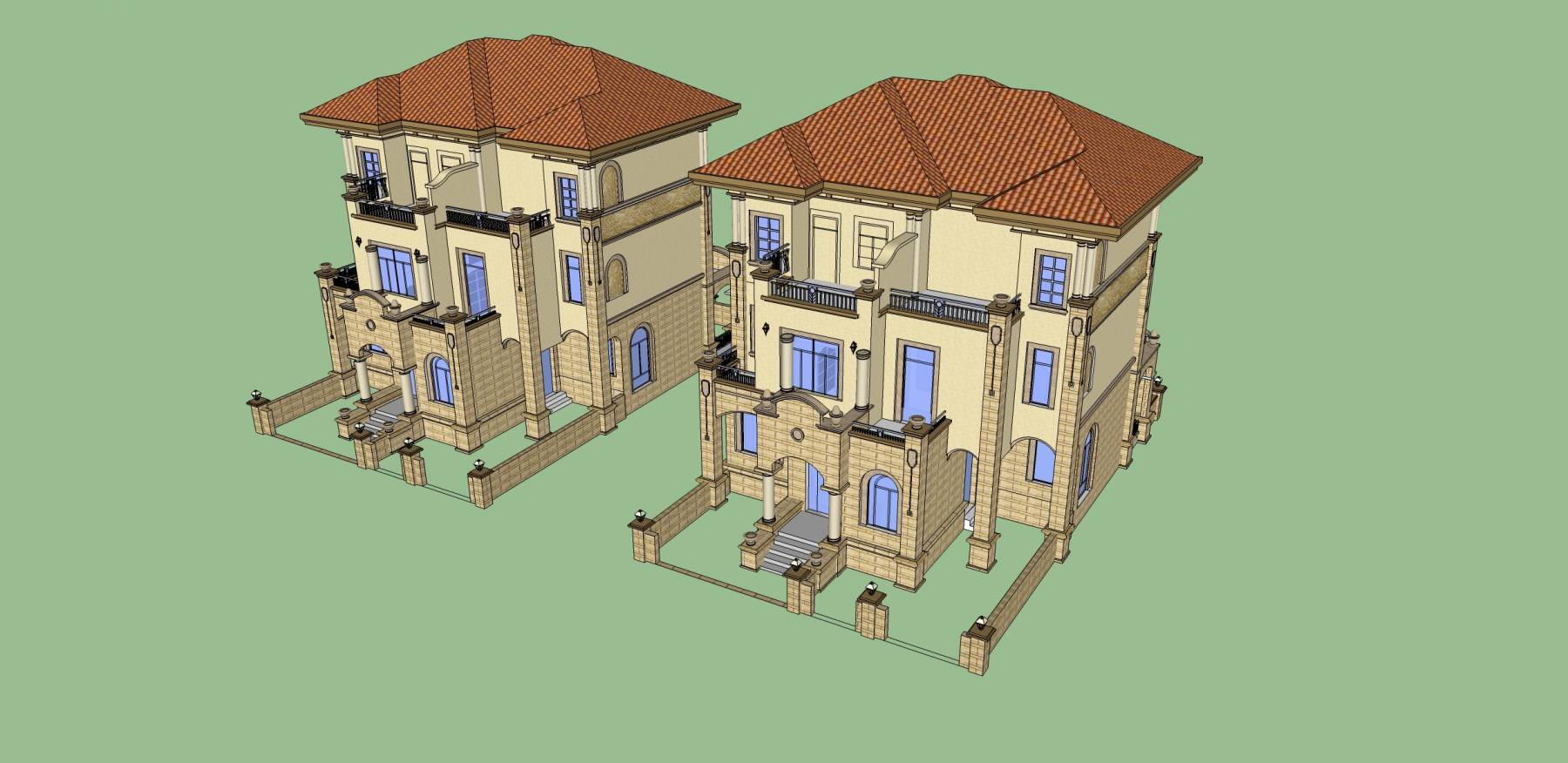 欧式叠拼别墅SU模型外观效果图片4.jpg